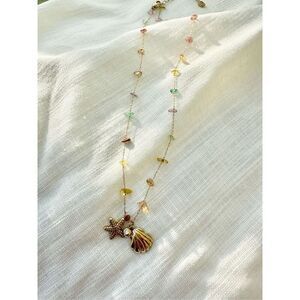 Starfish and clamshell multicolor stone beach necklace